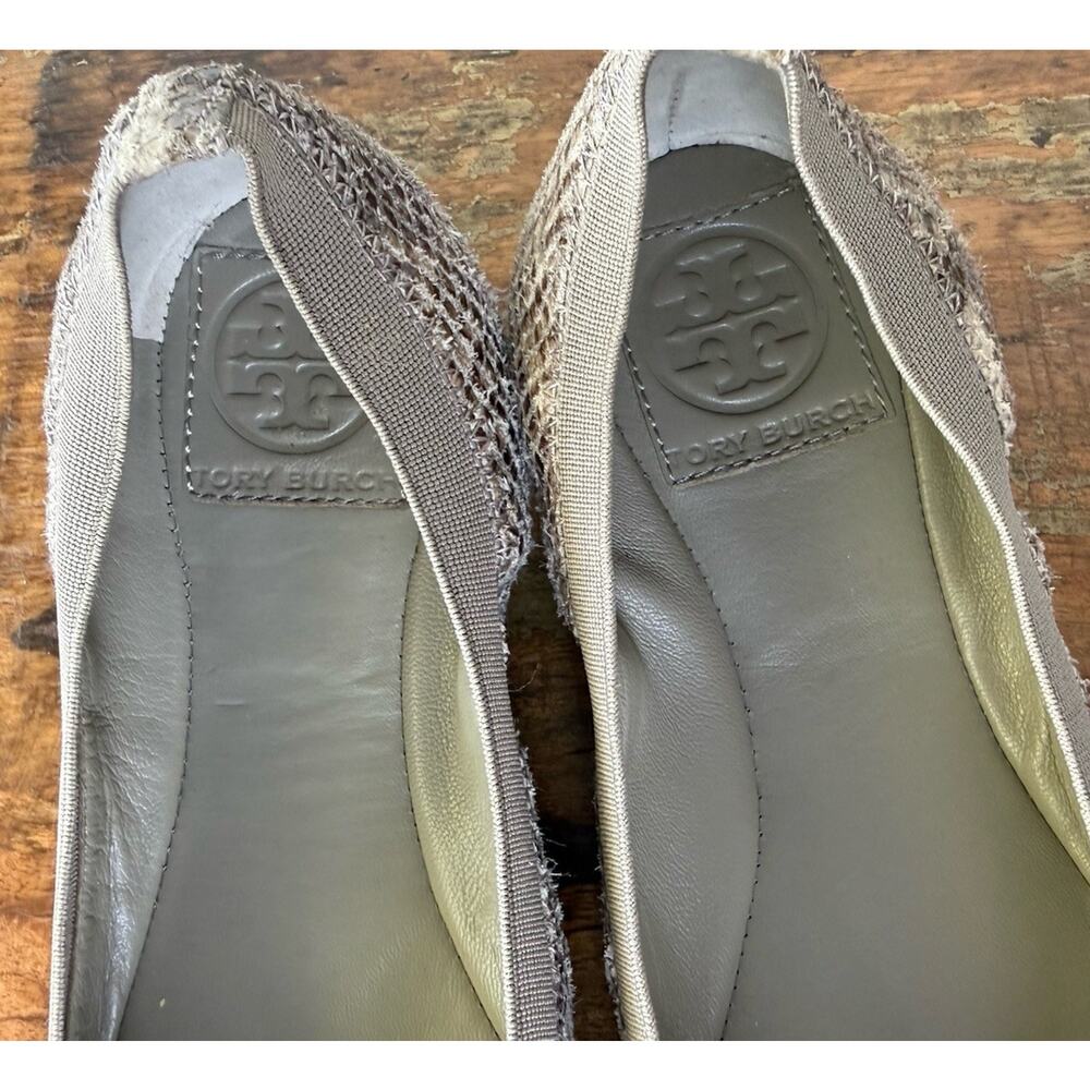 Tory Burch Reva Ballet Flats Haircalf Snakeskin Print Leather Shoes 7.5M Gold - Picture 10 of 16